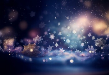 Poster - A dark blue background with a layer of white snow and a shimmering, glowing effect.