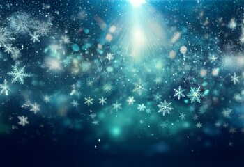 Poster - A swirling mass of snowflakes dance in a bright blue sky illuminated by a warm, white light.