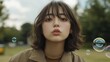 © chic designs - ライフスタイル写真やマーケティング用の泡を添えた穏やかな屋外ポートレート