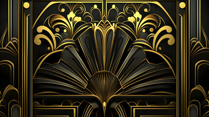 Poster - 3D Art Deco Pattern Background - Gold and Black