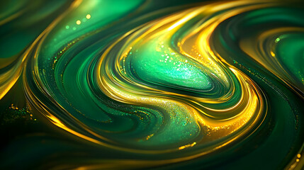 Wall Mural - Abstract Green and Gold Swirling Background