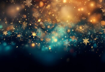 Canvas Print - A dark blue and black background with sparkling gold stars and bokeh lights.