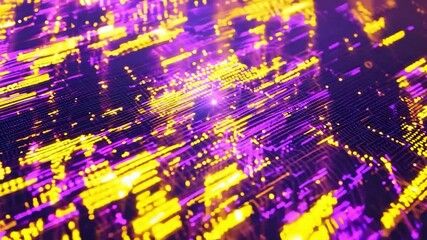 Poster - vibrant digital abstract background featuring purple and yellow light patterns in a high-tech, futur