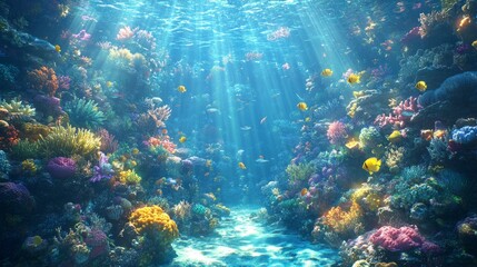 Poster - A colorful coral reef with a variety of fish swimming in the water