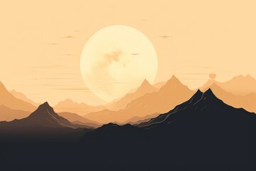 Wall Mural - Moon and mountain silhouette landscape outdoors.