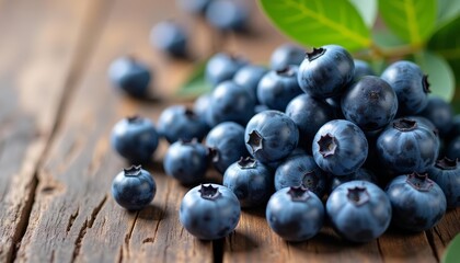 Wall Mural -  Fresh blueberries on rustic wooden surface