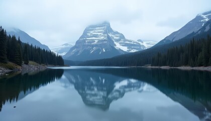 Wall Mural -  Majestic mountain lake under a cloudy sky