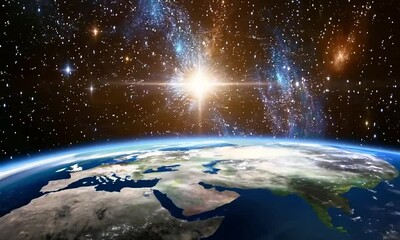 Wall Mural - A stunning view of Earth from space, showcasing stars and cosmic phenomena.