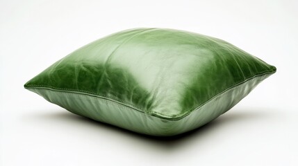 Wall Mural - Leather Pillow. Green Soft Pillow for Home decor Isolated on White Background