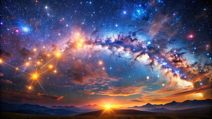 Wall Mural - celestial symphony a tapestry of stars and galactic clouds, illuminating a distant mountain range at
