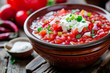 Delicious Bowl of Beet Soup with Creamy Topping