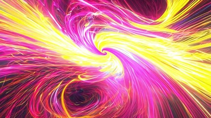 Poster - Vibrant abstract swirl of pink and yellow patterns creating dynamic movement and energy in a dark background setting