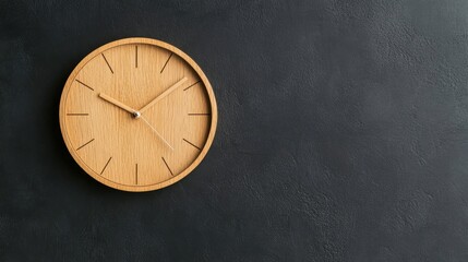 Poster - A minimalistic wooden wall clock on a black background showcases its elegant design, adding a contemporary feel to home decor