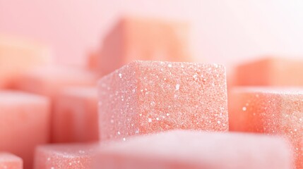 Poster - These softly colored geometric cubes exhibit a minimalist design, highlighting their unique textures and delicate pink hues