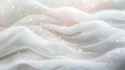 Poster - Soft flowing white waves with shimmering sparkles create a tranquil atmosphere, inviting a sense of peace and elegance