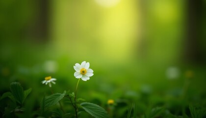 Wall Mural -  A single white flower blooms in a sea of green