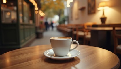 Wall Mural -  Cozy café ambiance with a warm cup of coffee