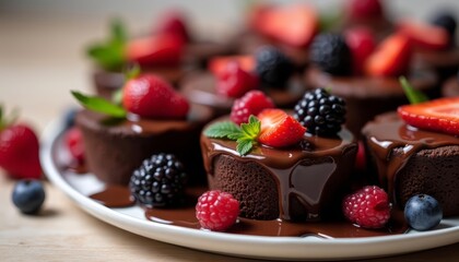 Canvas Print -  Deliciously decadent chocolate desserts with fresh berries