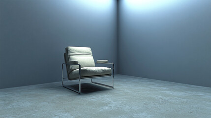 Empty chair at the room corner comfotable chair in empty white room loneliness concept : Generative AI