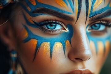 Beautiful woman posing with face painting for carnival celebration