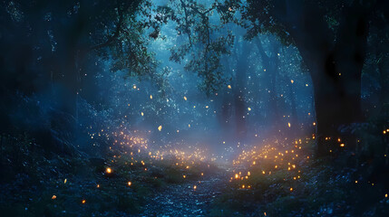 Wall Mural - magical fantasy fairy tale scenery, night in a forest