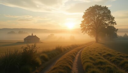 Sticker -  Sunset over a serene countryside path