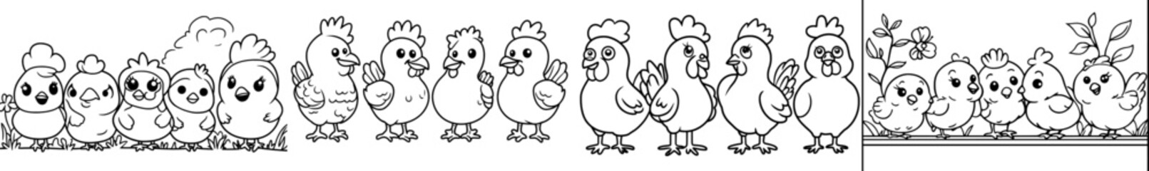 Wall Mural - Illustration of modern chickens in black and white