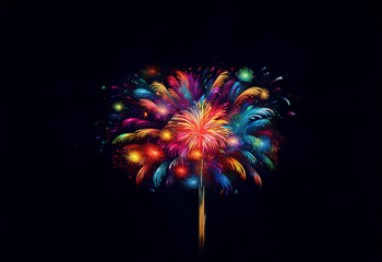 Poster - An isolated colorful firework explosion against a black background.