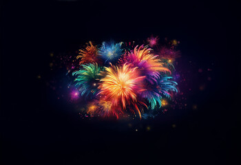 Wall Mural - A colorful display of fireworks exploding against a dark, isolated background.