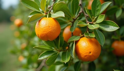 Wall Mural -  Bright and fresh oranges on a tree