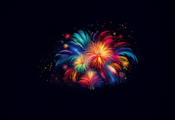 Poster - A colorful display of fireworks explodes against a black background.