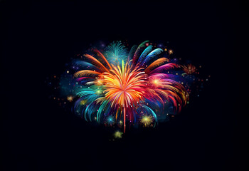 Poster - A vibrant, multi-colored firework display explodes against a dark, isolated background.