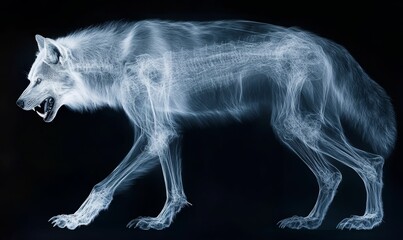 X-ray image of a snarling wolf.