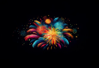 Poster - An array of colorful fireworks explode against a black background.