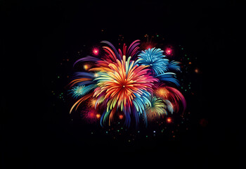 Poster - A vibrant firework display bursts with color against a stark black background.