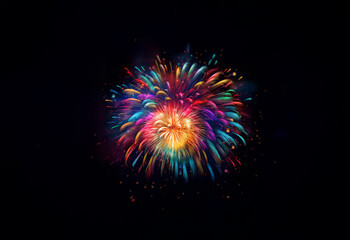 Poster - An isolated burst of colorful fireworks against a black background.