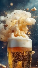 Wall Mural - Beer mug overflowing with frothy head exploding upwards