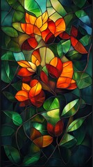 Sticker - Stained glass illustrating flowers with green leaves