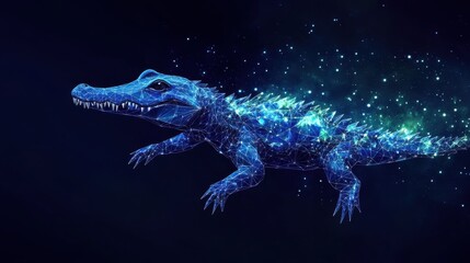 Wall Mural - crocodile. low poly blue. polygonal abstract illustration of animal. in the form of a starry sky or 