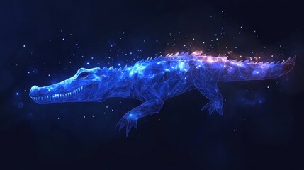 Wall Mural - crocodile. low poly blue. polygonal abstract illustration of animal. in the form of a starry sky or 