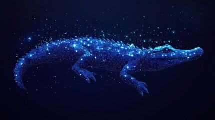 Crocodile. Low poly blue. Polygonal abstract illustration of animal. In the form of a starry sky or space. Vector image in RGB Color mode