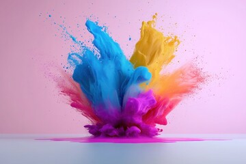 Vibrant Colorful Paint Explosion on White - 3D Render