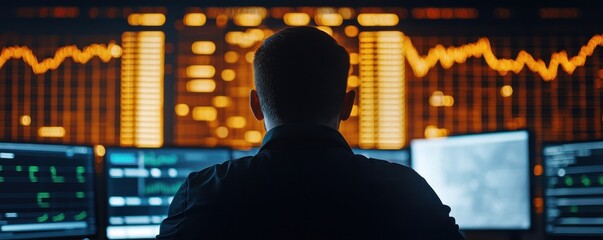 Poster - Young Analyst Working in Front of Multiple Screens