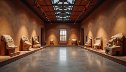  Elegant museum interior with ancient sculptures and modern architecture