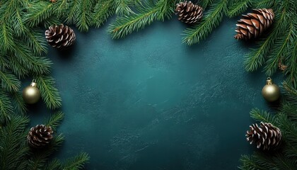 festive banner featuring christmas tree branches and pinecones for holiday decoration