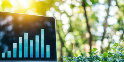 Poster - Laptop Displaying Financial Graphs in Natural Setting