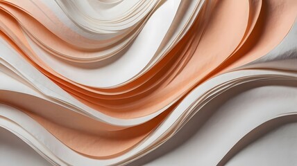 Elegant Abstract Paper Waves in Soft Peach & White Tone, flowing motion pattern artistic pastel colour background. Calm & sophistication theme 