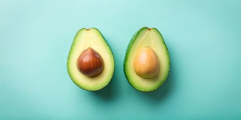 Wall Mural - Extreme close-up of half and full raw avocado with minimalistic pastel colors