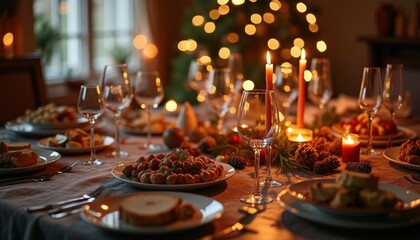 Wall Mural - christmas table setting, full of joy and warmth on christmas day
