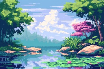 Wall Mural - Pond cut pixel outdoors nature plant.